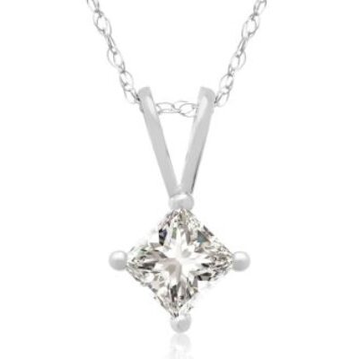 3/8ct 14k White Gold Princess Diamond Pendant | SuperJeweler.com