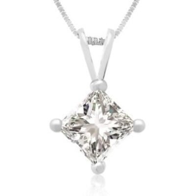 3/4ct 14k White Gold Princess Diamond Pendant | SuperJeweler.com